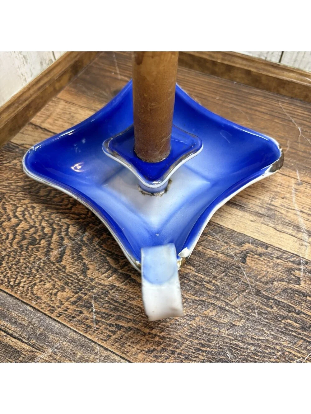 French Country Blue Enamelware Metal Candle Holder w/Handle Square 5.25